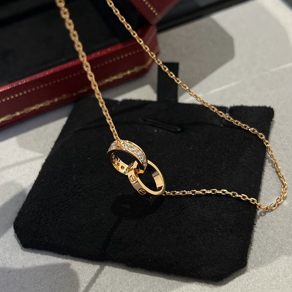 [Limara] LOVE DOUBLE RING HALF DIAMOND NECKLACE