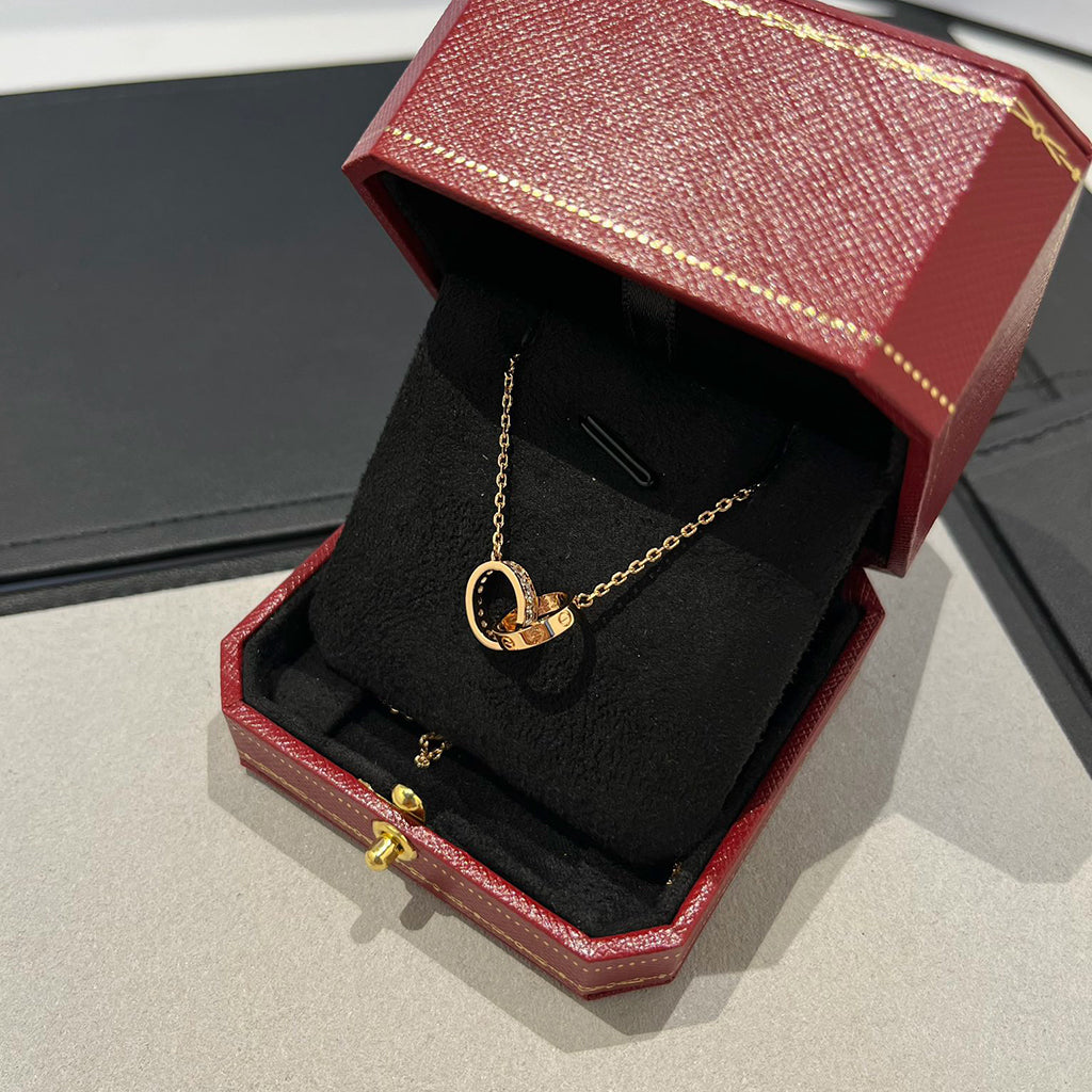 [Limara] LOVE DOUBLE RING HALF DIAMOND NECKLACE