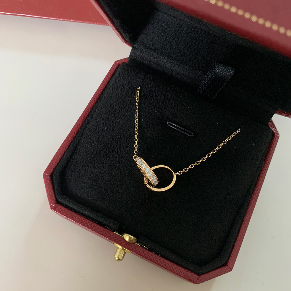 [Limara] LOVE DOUBLE RING HALF DIAMOND NECKLACE
