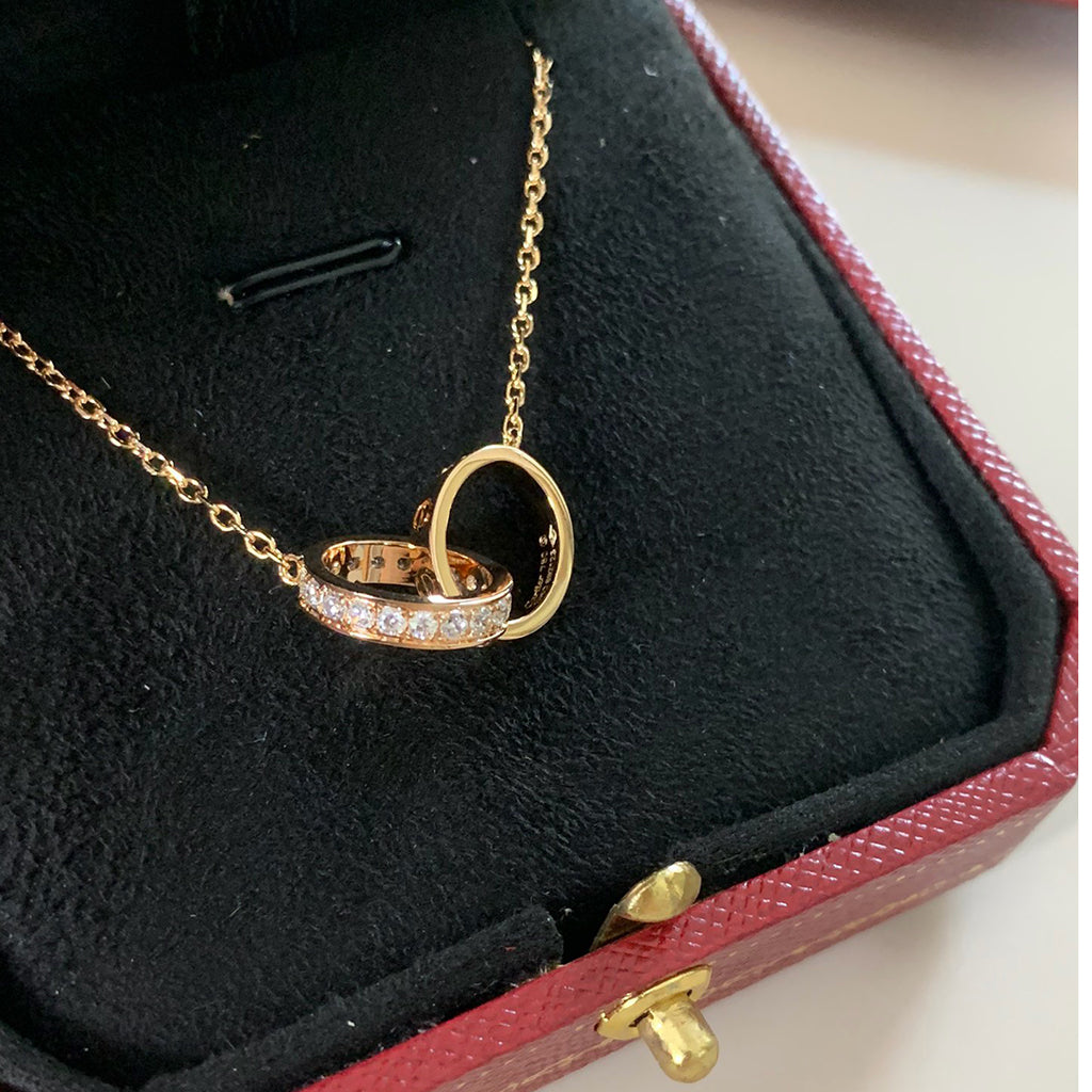 [Limara] LOVE DOUBLE RING HALF DIAMOND NECKLACE