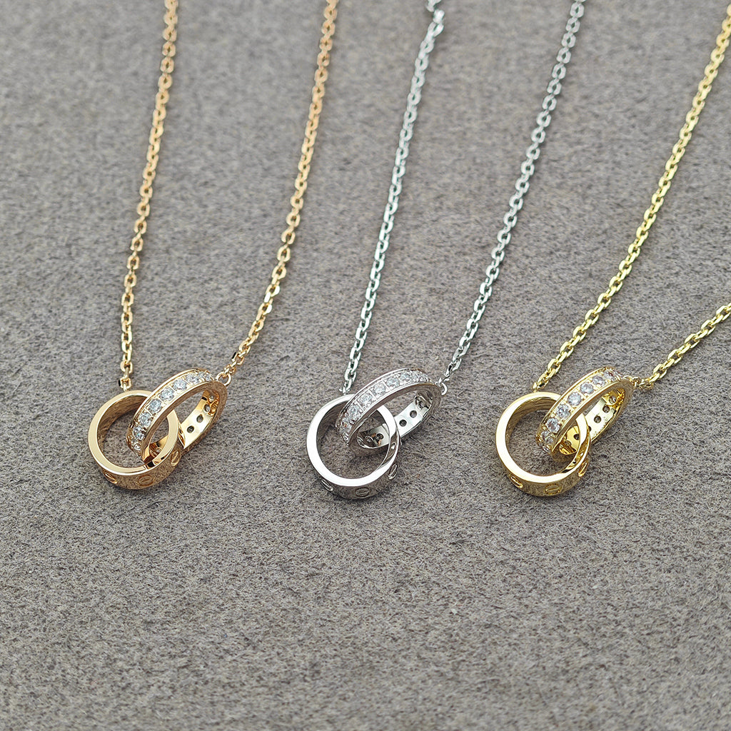[Limara] LOVE DOUBLE RING HALF DIAMOND NECKLACE