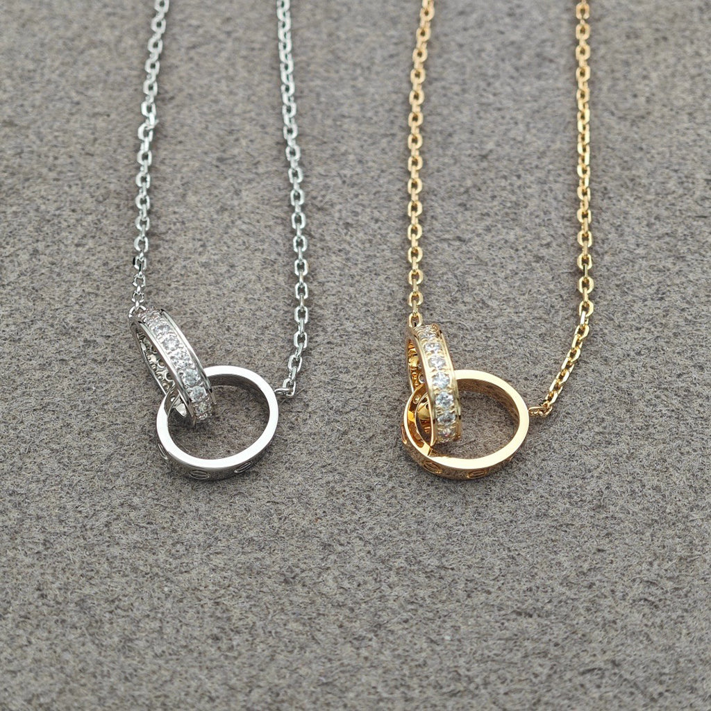 [Limara] LOVE DOUBLE RING HALF DIAMOND NECKLACE