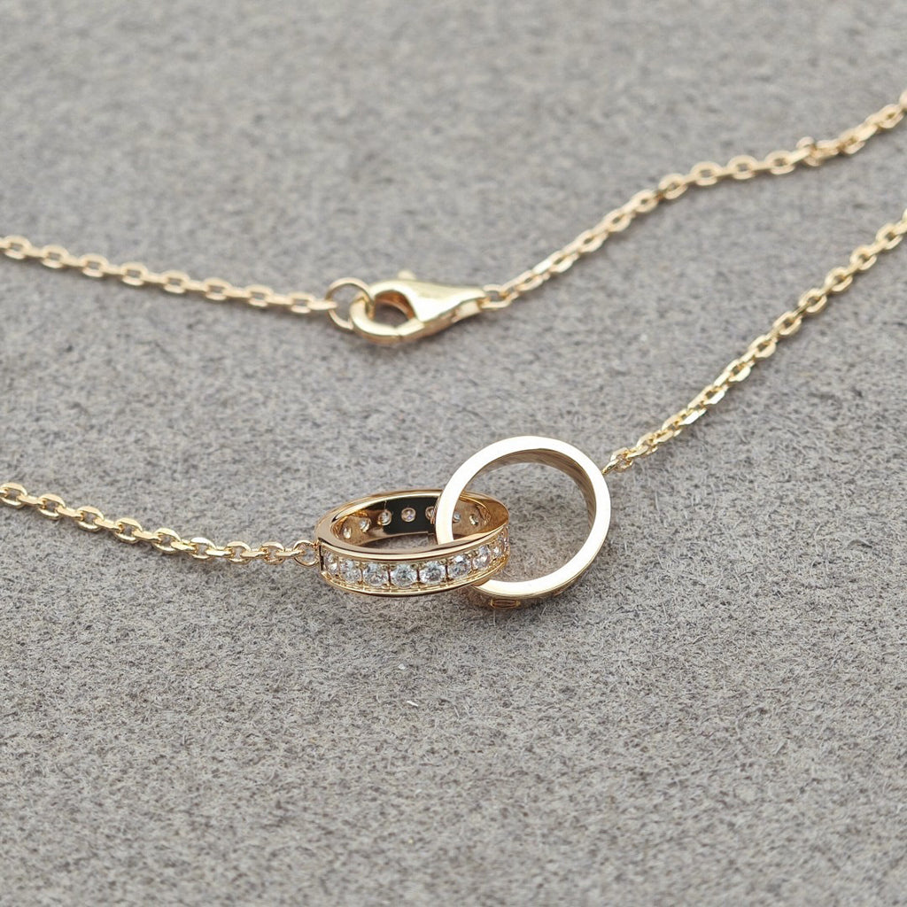 [Limara] LOVE DOUBLE RING HALF DIAMOND NECKLACE