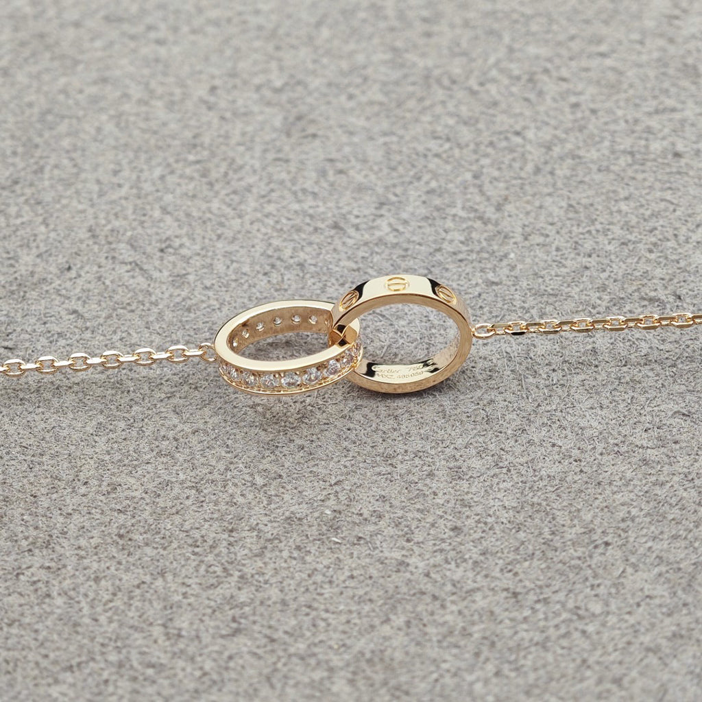 [Limara] LOVE DOUBLE RING HALF DIAMOND NECKLACE