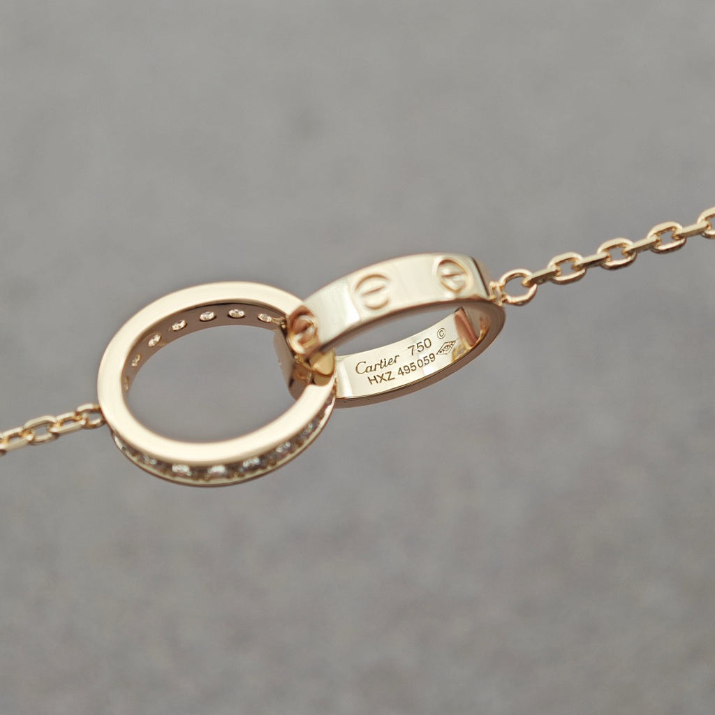 [Limara] LOVE DOUBLE RING HALF DIAMOND NECKLACE