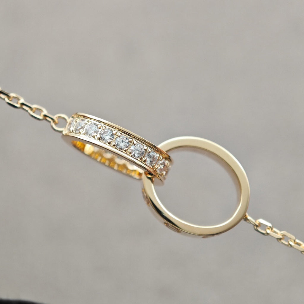 [Limara] LOVE DOUBLE RING HALF DIAMOND NECKLACE