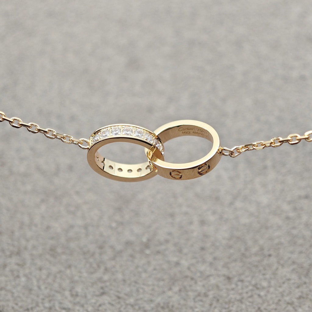 [Limara] LOVE DOUBLE RING HALF DIAMOND NECKLACE