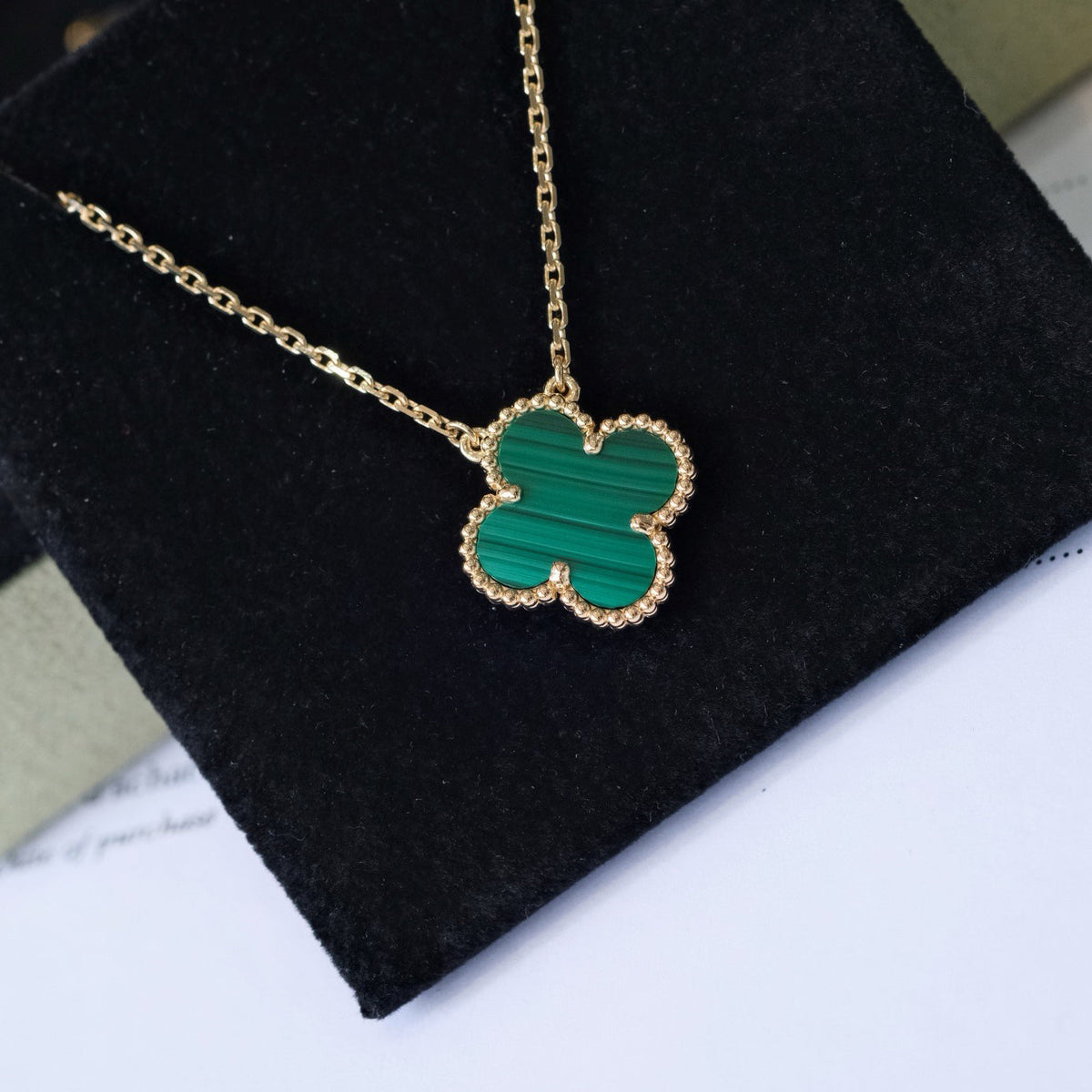 [Limara]CLOVER 15MM MALACHITE SINGLE FLOWER  NECKLACE