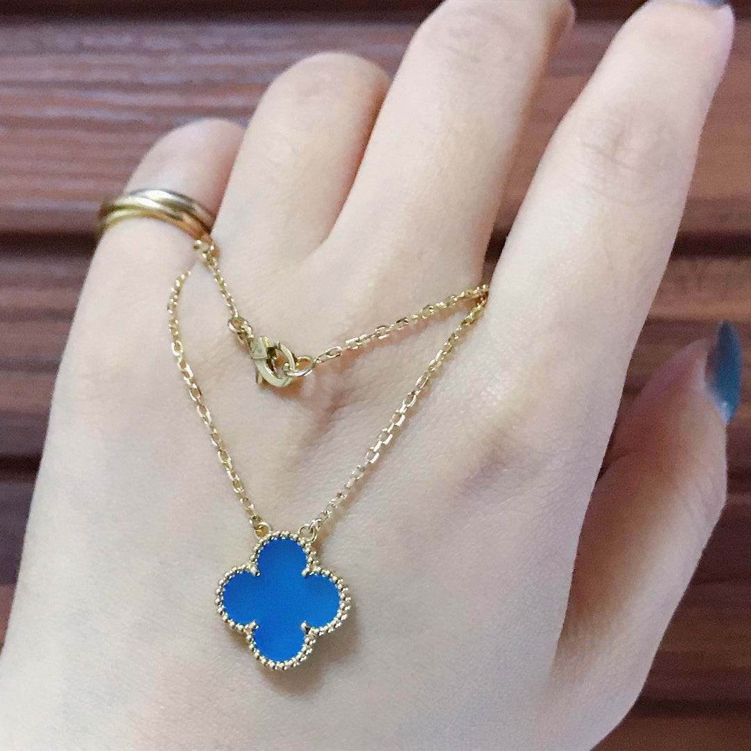 [Limara]CLOVER 15MM BLUE AGATE NECKLACE