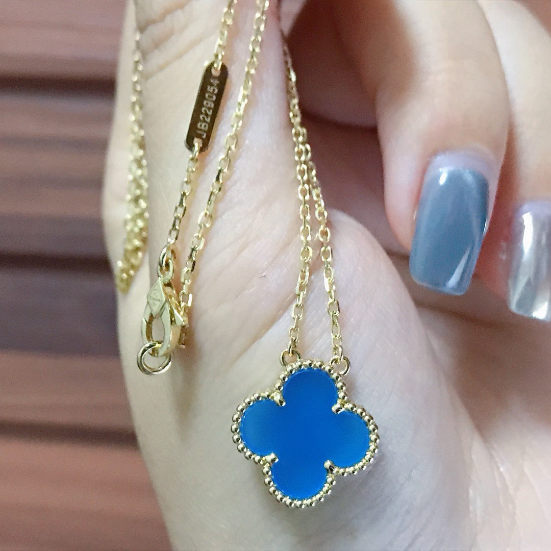 [Limara]CLOVER 15MM BLUE AGATE NECKLACE