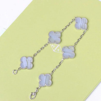 [Limara]LUCKY CLOVER 5-MOTIF BRACELET - PURPLE CHALCEDONY COLLECTION