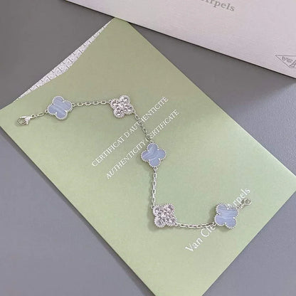 [Limara]LUCKY CLOVER 5-MOTIF BRACELET - PURPLE CHALCEDONY COLLECTION