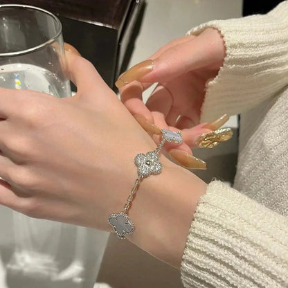 [Limara]LUCKY CLOVER 5-MOTIF BRACELET - PURPLE CHALCEDONY COLLECTION