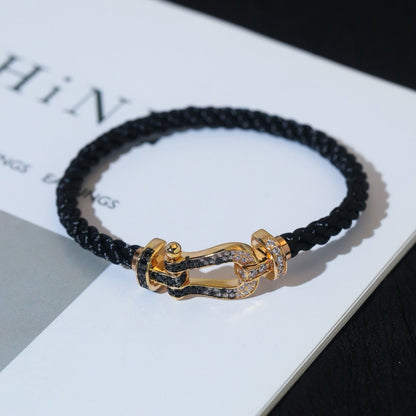 [Limara]FORCE LARGE HORSESHOE BLACK & WHITE DIAMOND BRACELET - ROSE GOLD