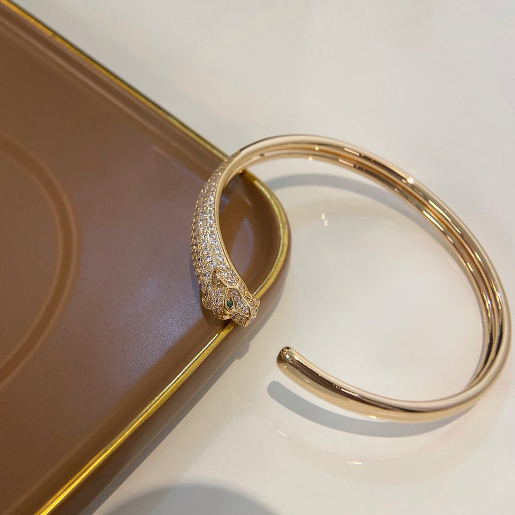 [Limara] PANTHERE HALF DIAMOND OPEN BRACELET