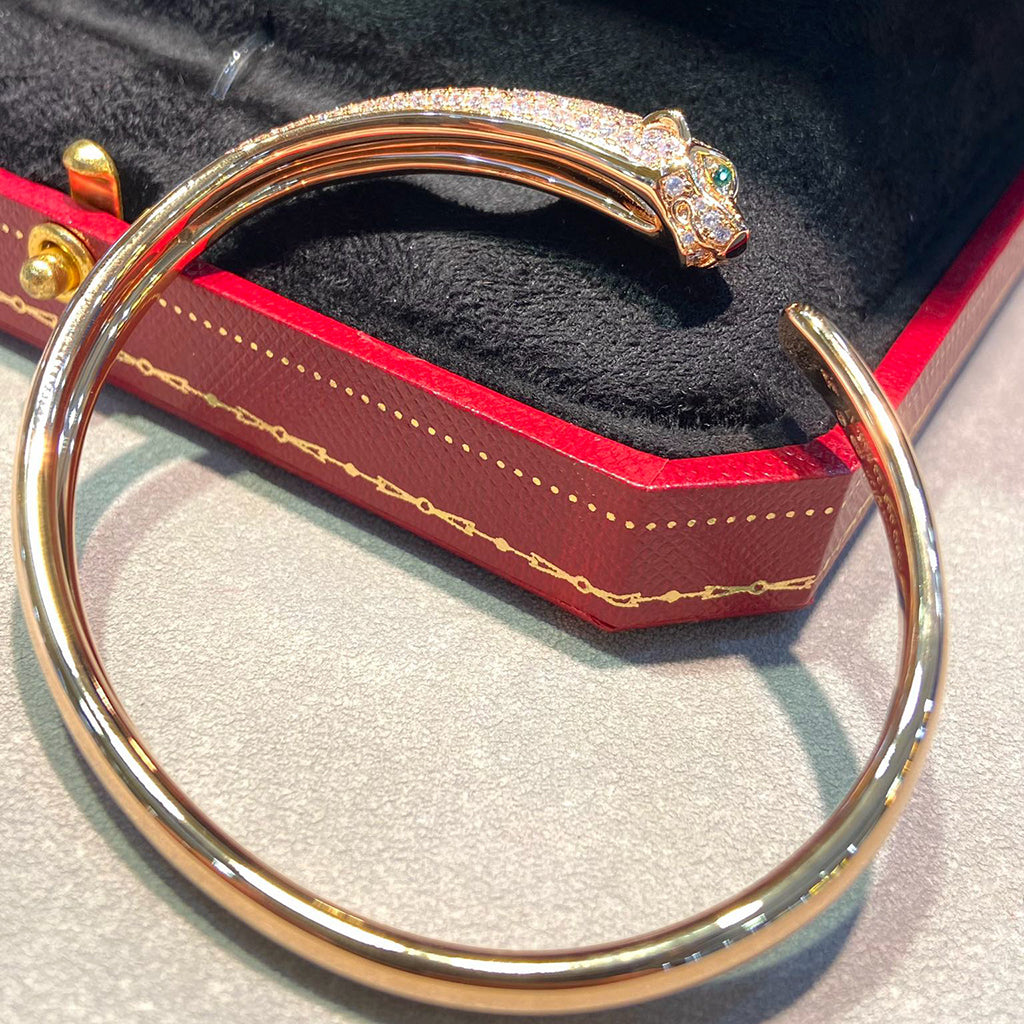 [Limara] PANTHERE HALF DIAMOND OPEN BRACELET
