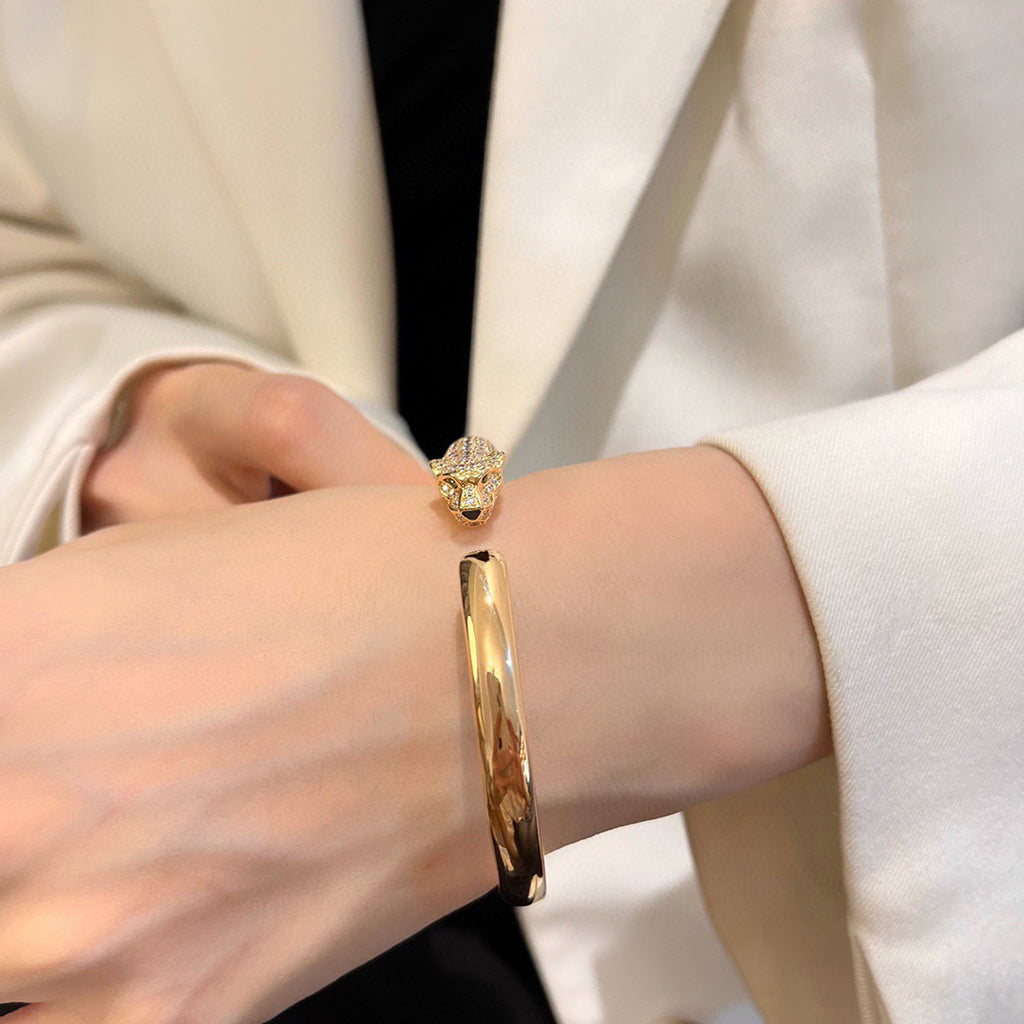[Limara] PANTHERE HALF DIAMOND OPEN BRACELET