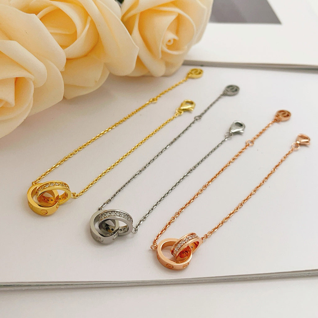 [Limara] LOVE DOUBLE RING HALF DIAMOND BRACELET