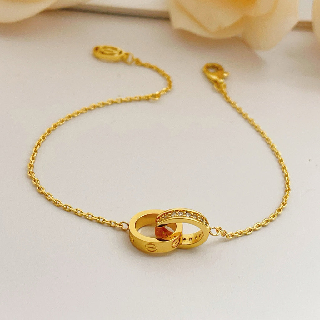 [Limara] LOVE DOUBLE RING HALF DIAMOND BRACELET