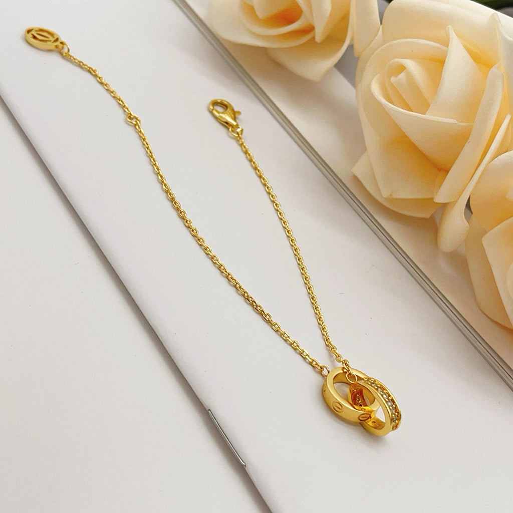[Limara] LOVE DOUBLE RING HALF DIAMOND BRACELET