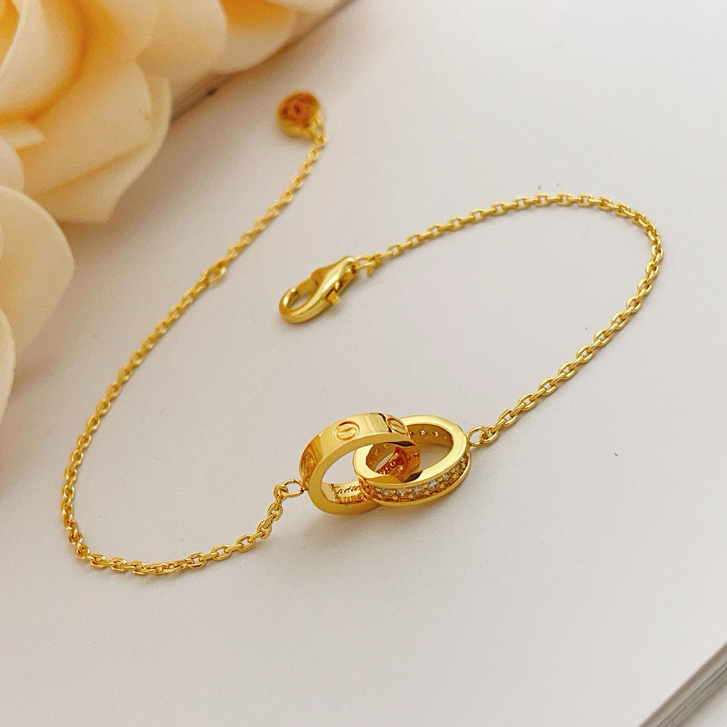 [Limara] LOVE DOUBLE RING HALF DIAMOND BRACELET