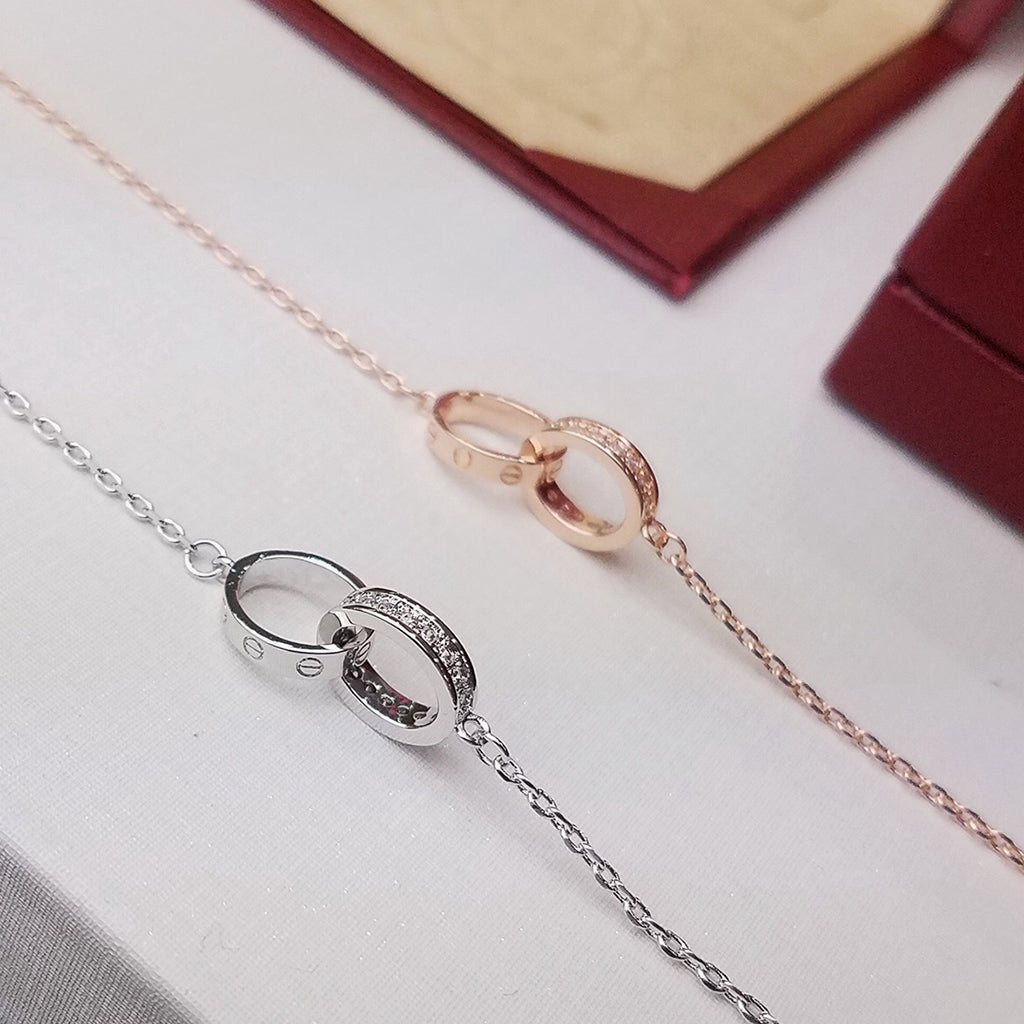 [Limara] LOVE DOUBLE RING HALF DIAMOND BRACELET