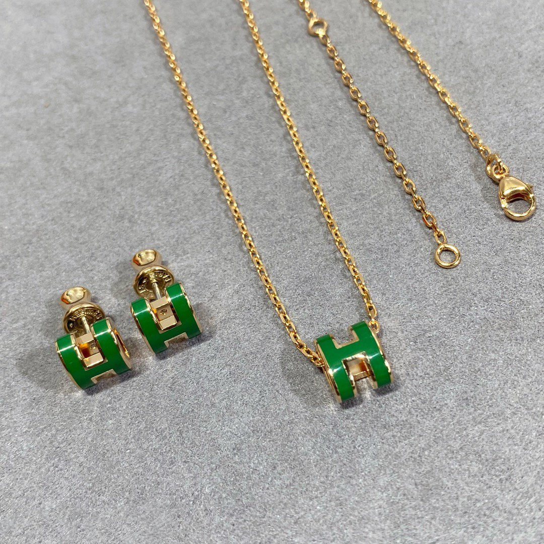 [Limara]POP H GREEN NECKLACE SILVER AND GOLD