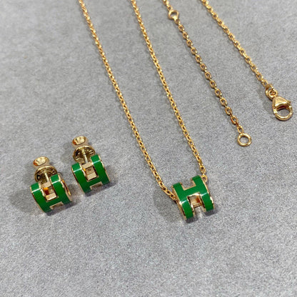 [Limara]POP H GREEN NECKLACE SILVER AND GOLD