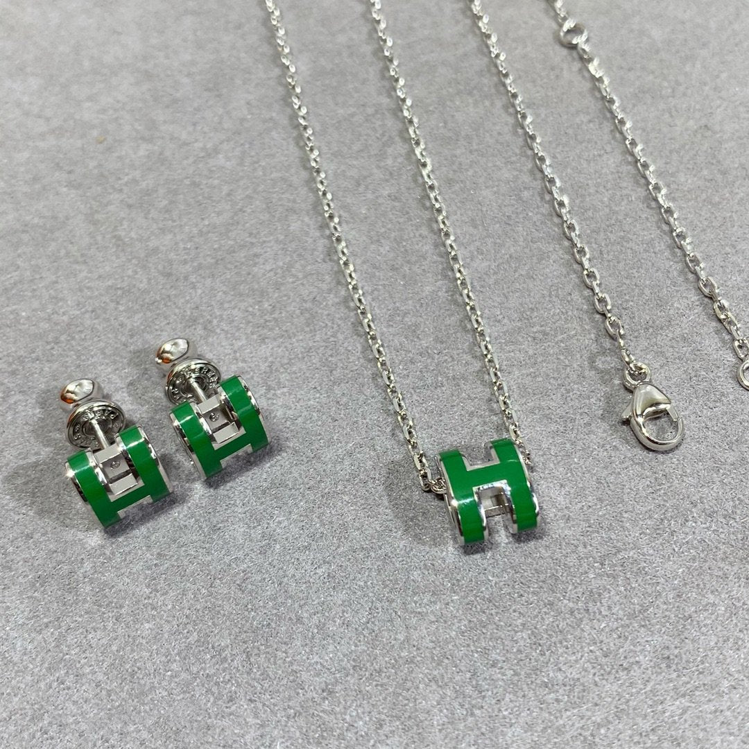 [Limara]POP H GREEN NECKLACE SILVER AND GOLD
