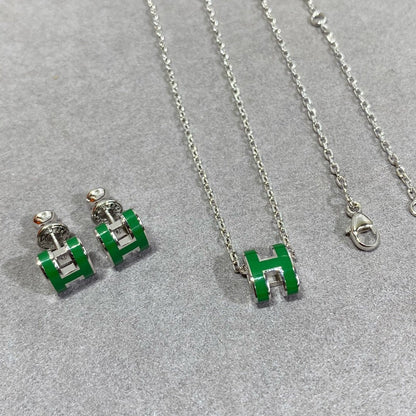 [Limara]POP H GREEN NECKLACE SILVER AND GOLD