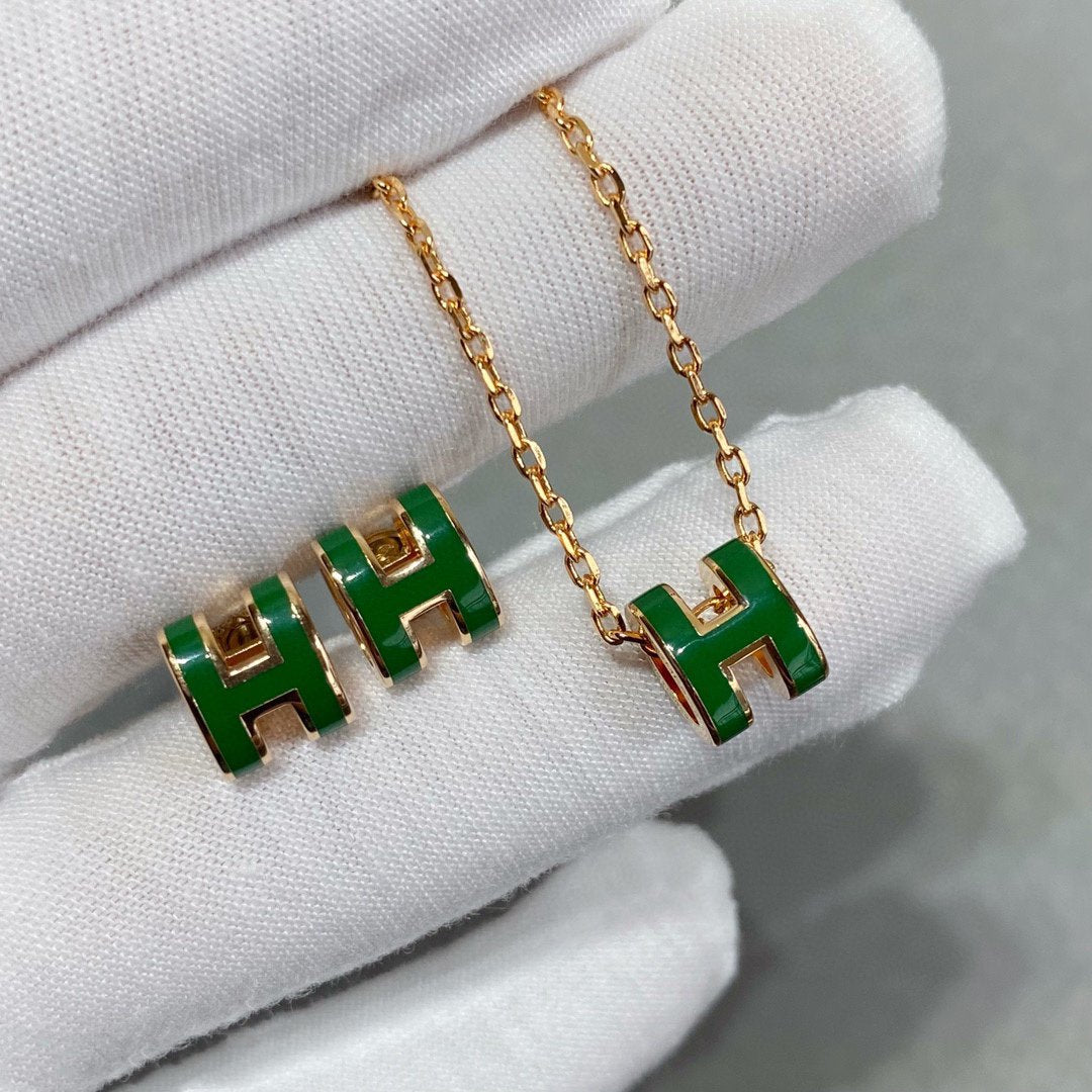 [Limara]POP H GREEN NECKLACE SILVER AND GOLD