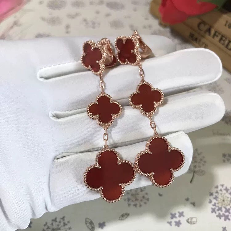 [Limara]CLOVER 3 MOTIF CARNELIAN DROP EARRINGS