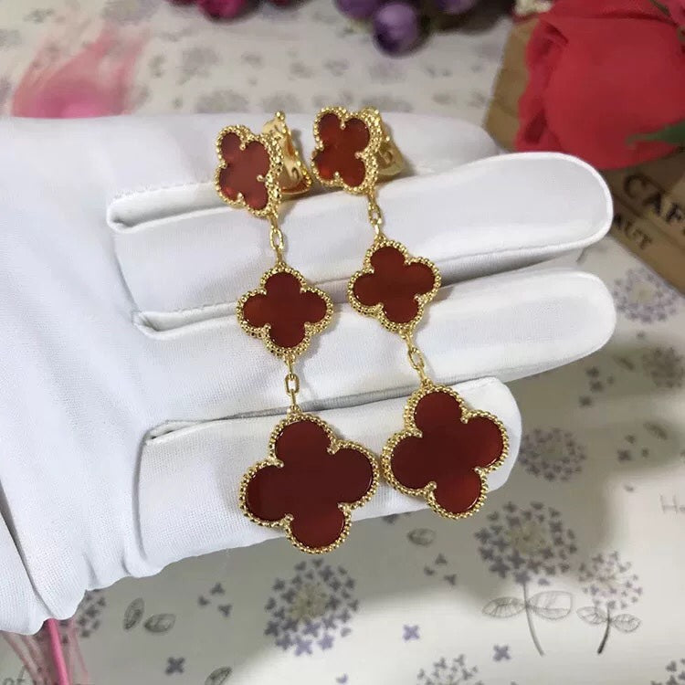 [Limara]CLOVER 3 MOTIF CARNELIAN DROP EARRINGS