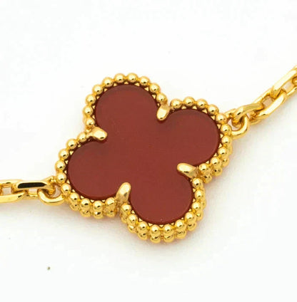 [Limara]LUCKY CLOVER 5-MOTIF BRACELET - RED CARNELIAN COLLECTION