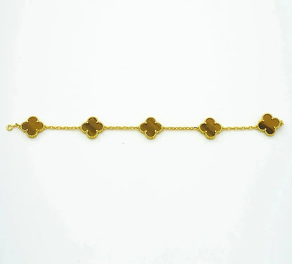 [Limara]LUCKY CLOVER 5-MOTIF BRACELET -  TIGER’S EYE COLLECTION