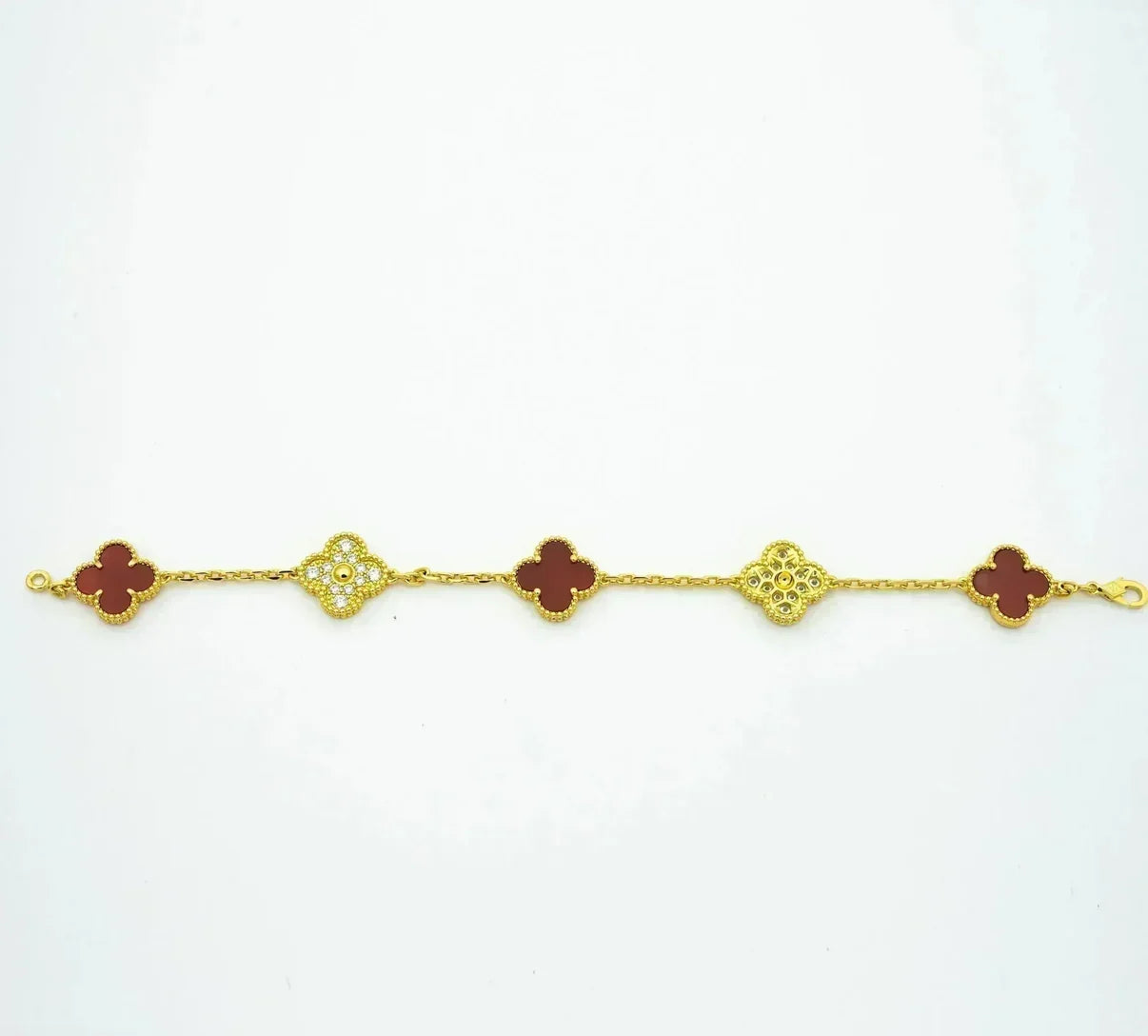 [Limara]LUCKY CLOVER 5-MOTIF BRACELET - RED CARNELIAN COLLECTION