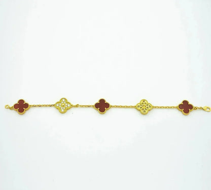 [Limara]LUCKY CLOVER 5-MOTIF BRACELET - RED CARNELIAN COLLECTION