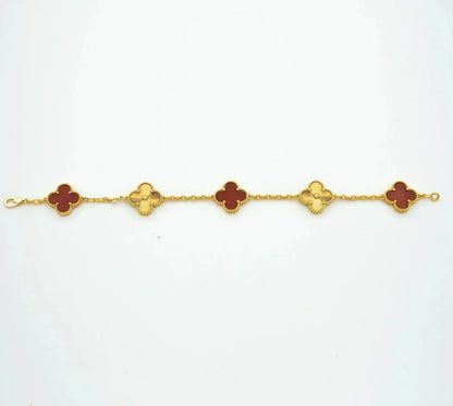 [Limara]LUCKY CLOVER 5-MOTIF BRACELET - RED CARNELIAN COLLECTION