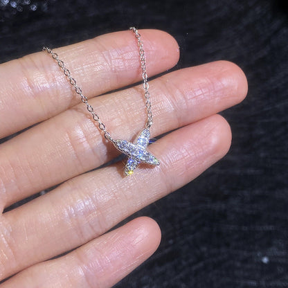 [Limara]MODERN X-SHAPE PAVÉ MOISSANITE NECKLACE