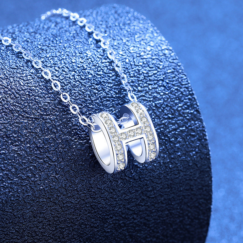 [Limara]FULL-PAVE "H" MOISSANITE PENDANT NECKLACE