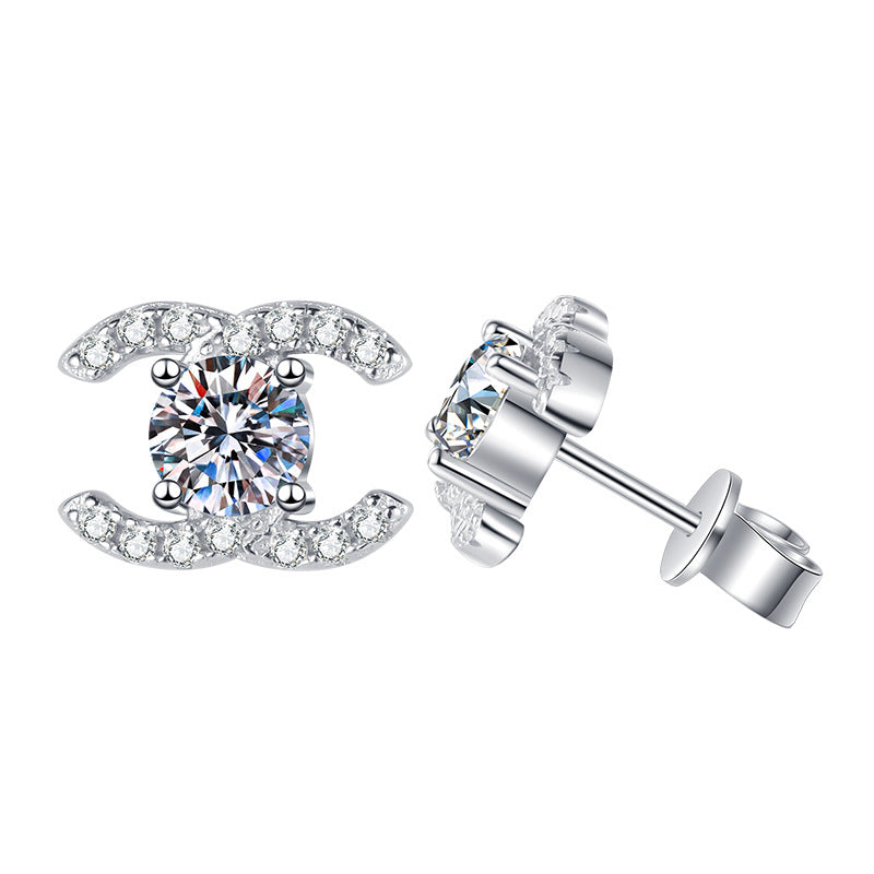 [Limara]CHIC INTERLOCKING DOUBLE-C MOISSANITE STUD EARRINGS