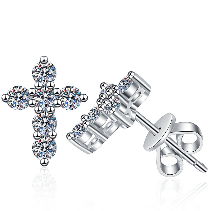 [Limara]SPARKLING CROSS MOISSANITE STUD EARRINGS