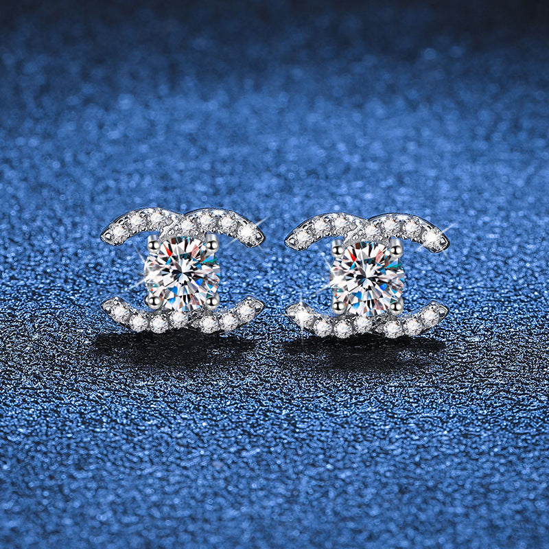[Limara]CHIC INTERLOCKING DOUBLE-C MOISSANITE STUD EARRINGS