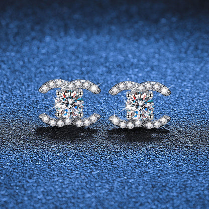[Limara]CHIC INTERLOCKING DOUBLE-C MOISSANITE STUD EARRINGS