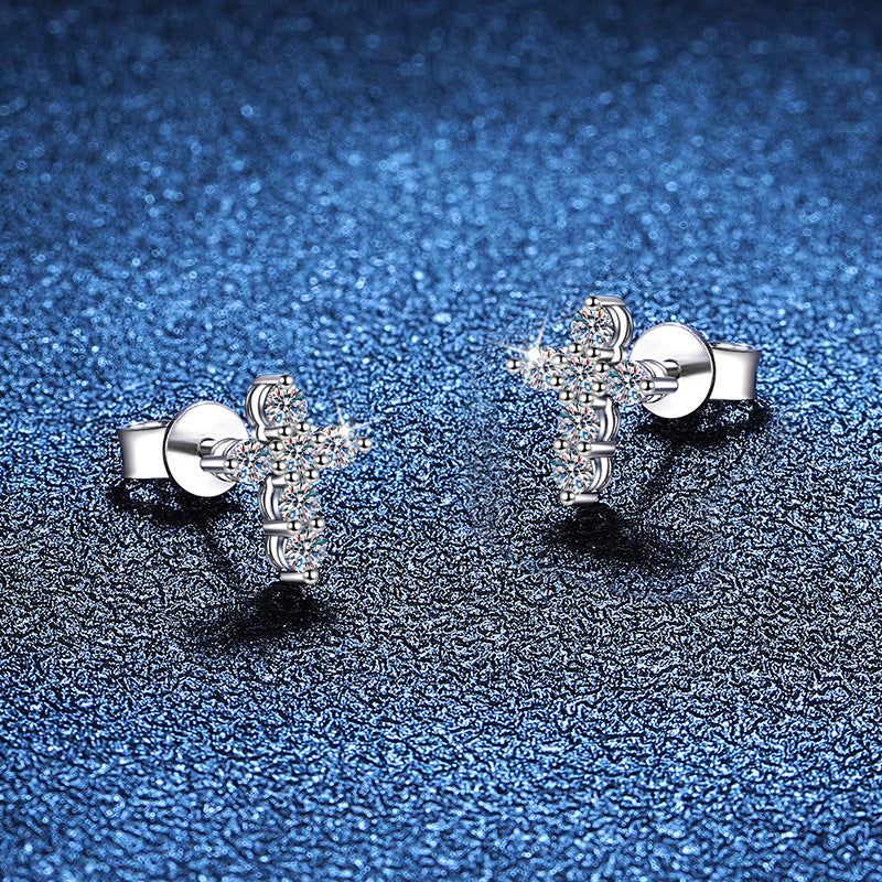 [Limara]SPARKLING CROSS MOISSANITE STUD EARRINGS