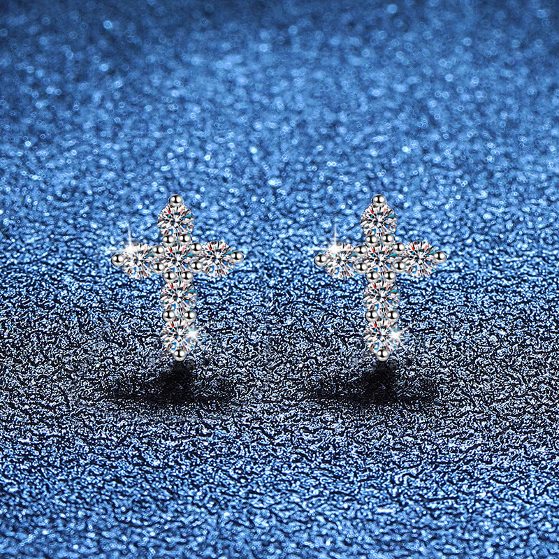 [Limara]SPARKLING CROSS MOISSANITE STUD EARRINGS