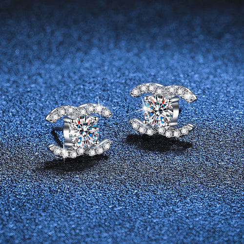 [Limara]CHIC INTERLOCKING DOUBLE-C MOISSANITE STUD EARRINGS