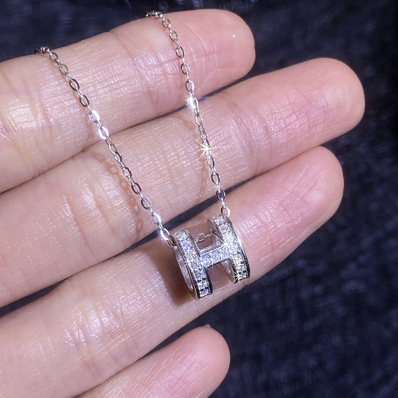 [Limara]FULL-PAVE "H" MOISSANITE PENDANT NECKLACE