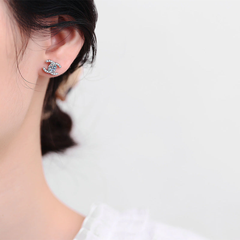 [Limara]CHIC INTERLOCKING DOUBLE-C MOISSANITE STUD EARRINGS
