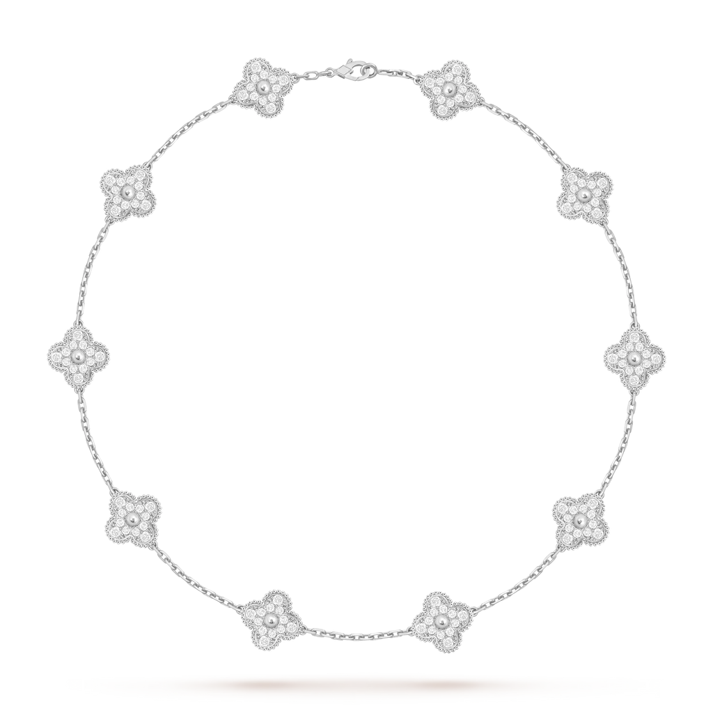 [Limara]CLASSIC LUCKY 10-MOTIF CLOVER NECKLACE WHITE GOLD COLLECTION